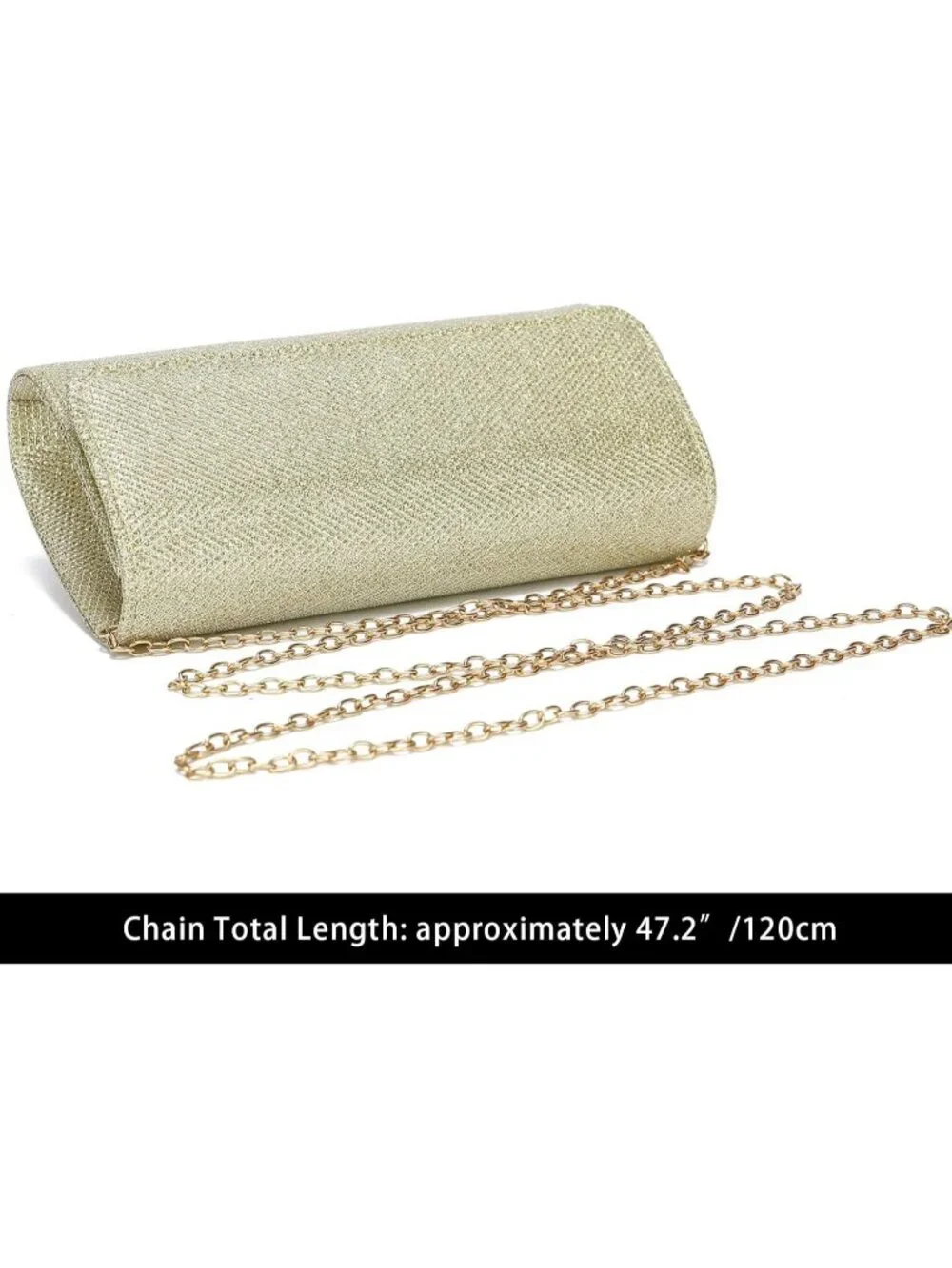 Women's Gold Glitter Clutch Purse Evening Bag With Chain For Wedding Handbag